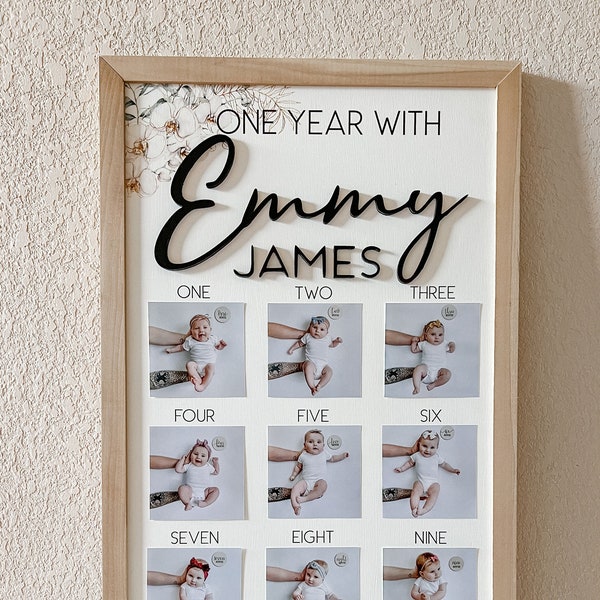 Milestone Photo Display Board for First Birthday Party, Baby Monthly Photo Sign for Baby Boys and Girls, One Year Of Pictures
