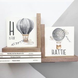 Hot Air Balloon Children&#39;s Wooden Bookend for Bookshelf Decor or Baby Shower