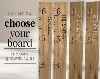 Round 33: Choose Your Ruler - Hickory Growth Chart Ruler 3D, Wooden Measuring Stick for Kids, Giant Wall Ruler with Extra Character
