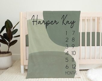 Baby Milestone Blanket, Modern Gender Neutral Baby Monthly Photo Blanket, Personalized Nursery Decor for Baby Boys and Girls