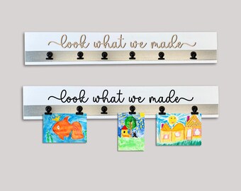 Exhibición de arte infantil "Mira lo que hice" en blanco, tablero de exhibición de arte infantil personalizado, tablero magnético, "Mira lo que hicimos", letrero de madera para sala de juegos