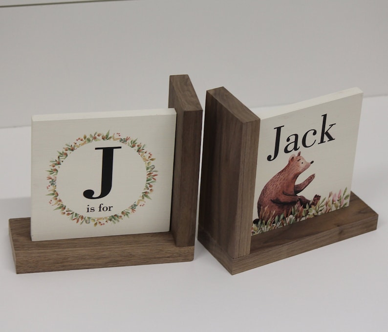 Personalized Childrens Wooden Bookend Baby Shower Book Theme Etsy