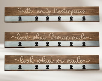 Look What I Made Kids Artwork Display, Personalized Child Magnet Art Board, Look What We Made Wooden Playroom Sign in Walnut Stain