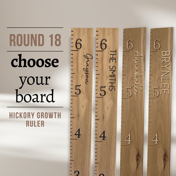 Round 18: Choose Your Ruler - Hickory Growth Chart Ruler 3D, Wooden Measuring Stick for Kids, Giant Wall Ruler with Extra Character