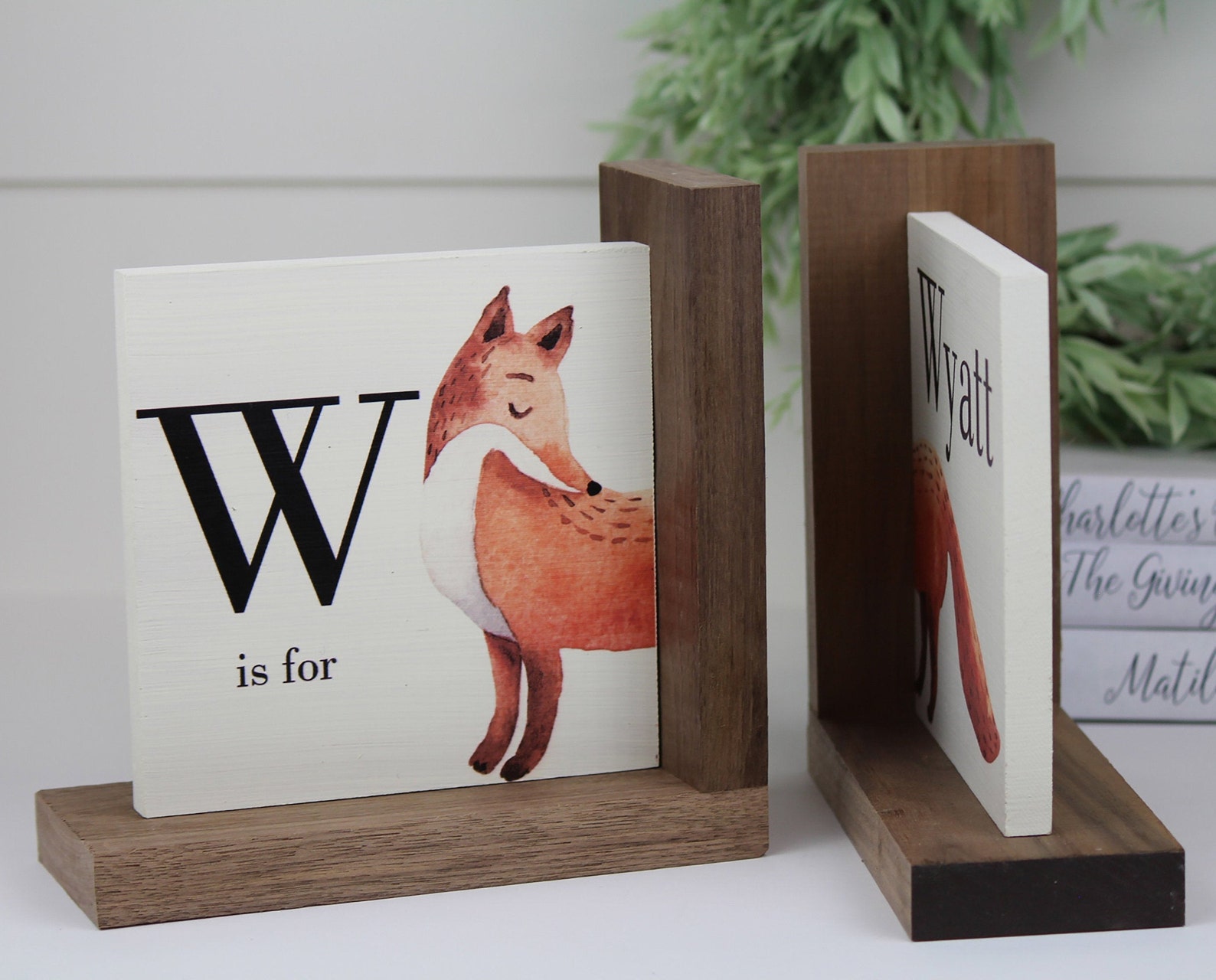 Personalized Childrens Wooden Bookend Baby Shower Book Theme Etsy