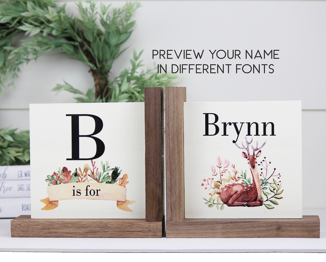 Personalized Childrens Wooden Bookend, Baby Shower Book Theme Keepsake, Woodland Deer Nursery