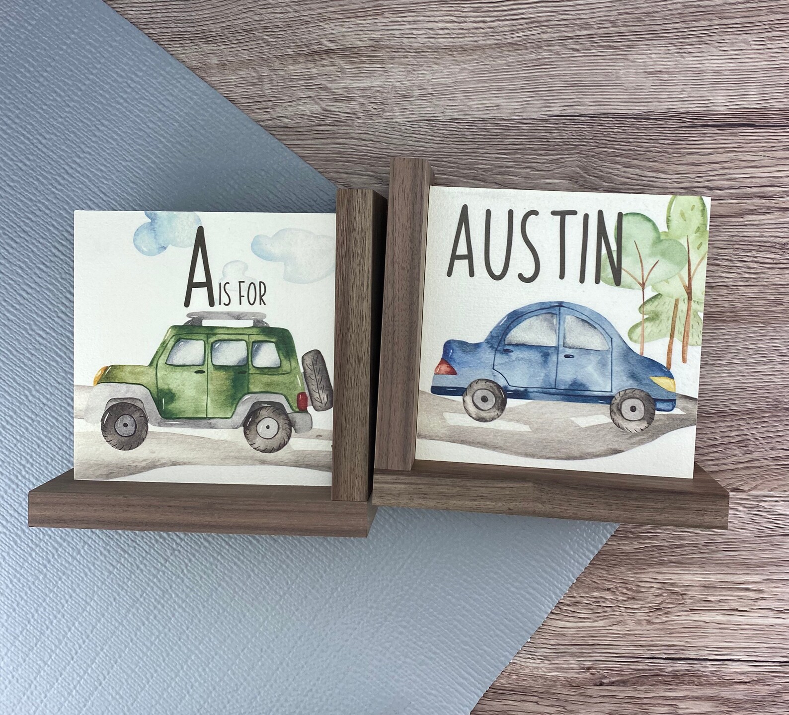 Car Themed Nursery Bookends Personalized Childrens Wooden Etsy