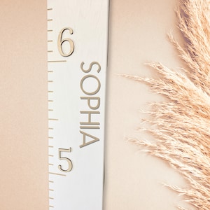 Growth Chart Ruler 3D, Wooden Measuring Stick for Kids, Giant Wall Ruler, Height Board in White with Natural Numbers and Notches