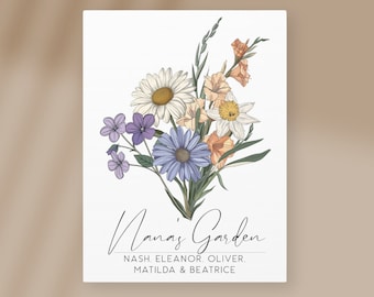 Birth Flower Bouquet, Nana's or Grandma's Garden Sign, Family Birth Month Flower Print, Personalized Mother's Day GifT