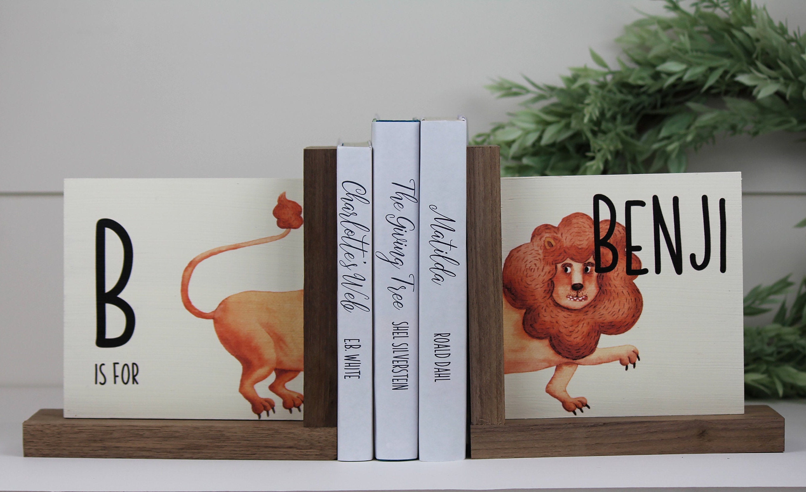 Personalized Childrens Wooden Bookend Lion Nursery Decor Etsy