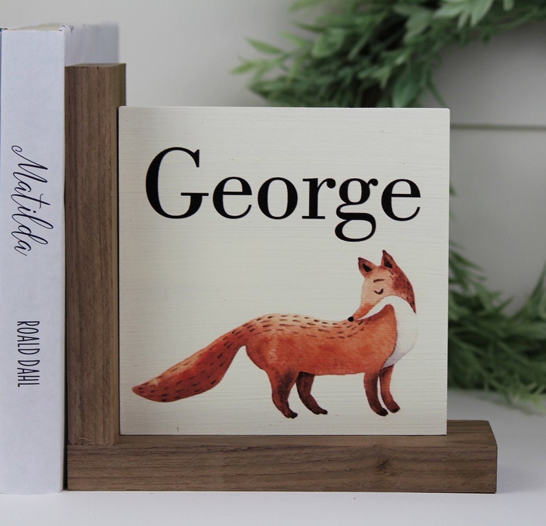 Woodland Fox Bookend Personalized Childrens Wooden Nursery Etsy