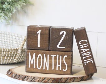 Personalized Milestone Age Blocks for Boys and Girls, Farmhouse Style Monthly Milestone Photo Prop, Custom Baby Shower Gift