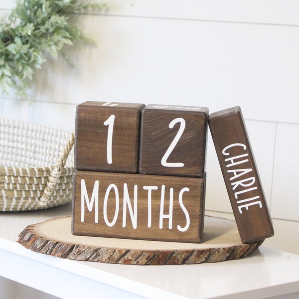 Personalized Milestone Age Blocks for Boys and Girls, Farmhouse Style Monthly Milestone Photo Prop, Custom Baby Shower Gift