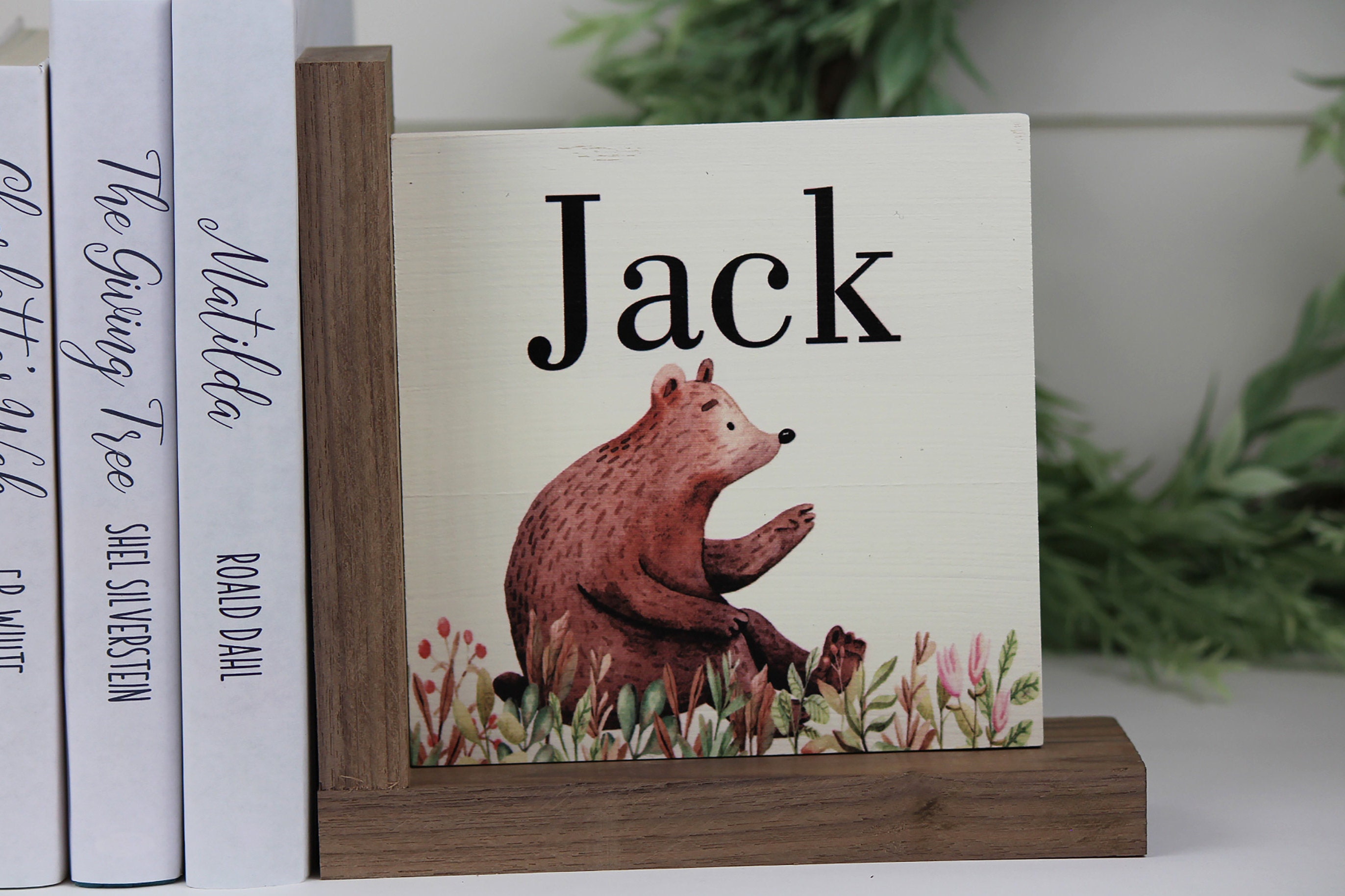 Personalized Childrens Wooden Bookend Baby Shower Book Theme Etsy