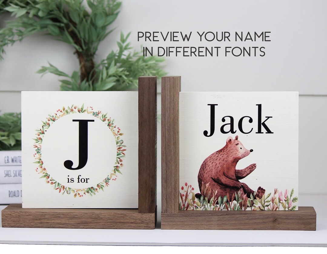 Personalized Childrens Wooden Bookend Baby Shower Book Theme Etsy