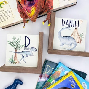 Dinosaur Theme Children&#39;s Wooden Bookend, Dino Room and Bookshelf Decor