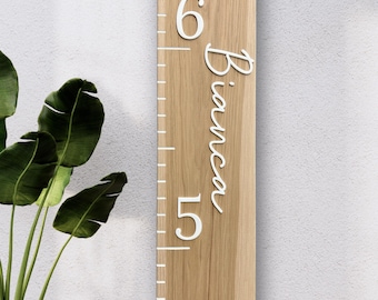 Regla 3D para tabla de crecimiento natural, vara de medir de madera para niños, regla gigante de pared, tabla de altura en nogal con números blancos