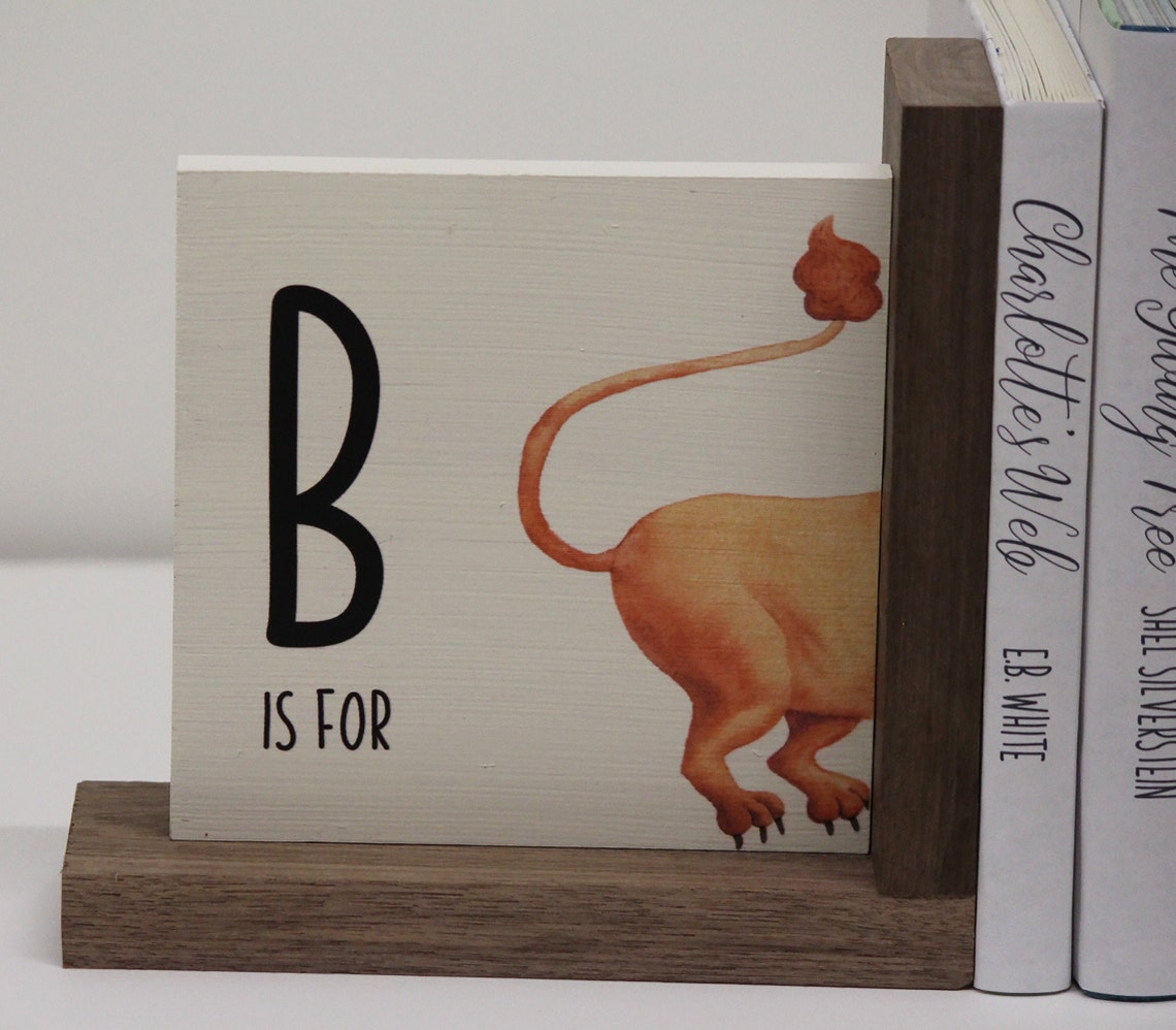 Personalized Childrens Wooden Bookend Lion Nursery Decor Etsy
