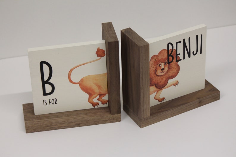Personalized Childrens Wooden Bookend Lion Nursery Decor Etsy