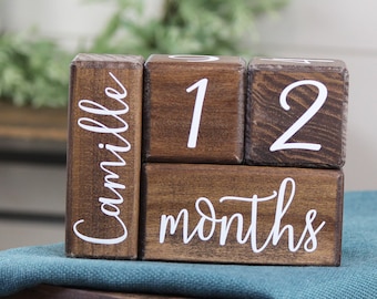 Custom Baby Milestone Blocks, Age Blocks, Baby Month Blocks, Baby Milestone Cards, Baby Shower Gift, Photo Blocks, Photo Prop