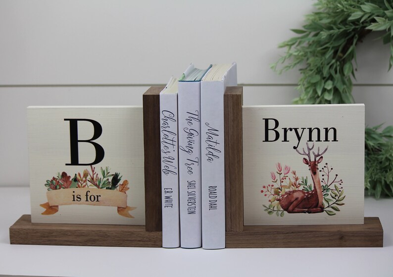 Personalized Childrens Wooden Bookend Baby Shower Book Theme Etsy