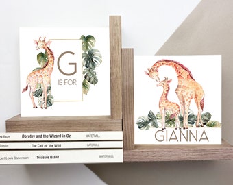 Giraffe Children's Wooden Bookend, Safari Themed Kids Jungle Room and Bookshelf Decor