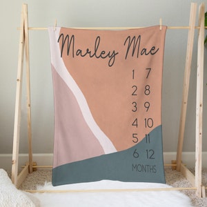 Baby Milestone Blanket, Modern Baby Monthly Photo Blanket for Girls and Boys, Personalized Gender Neutral Nursery Decor for Babies