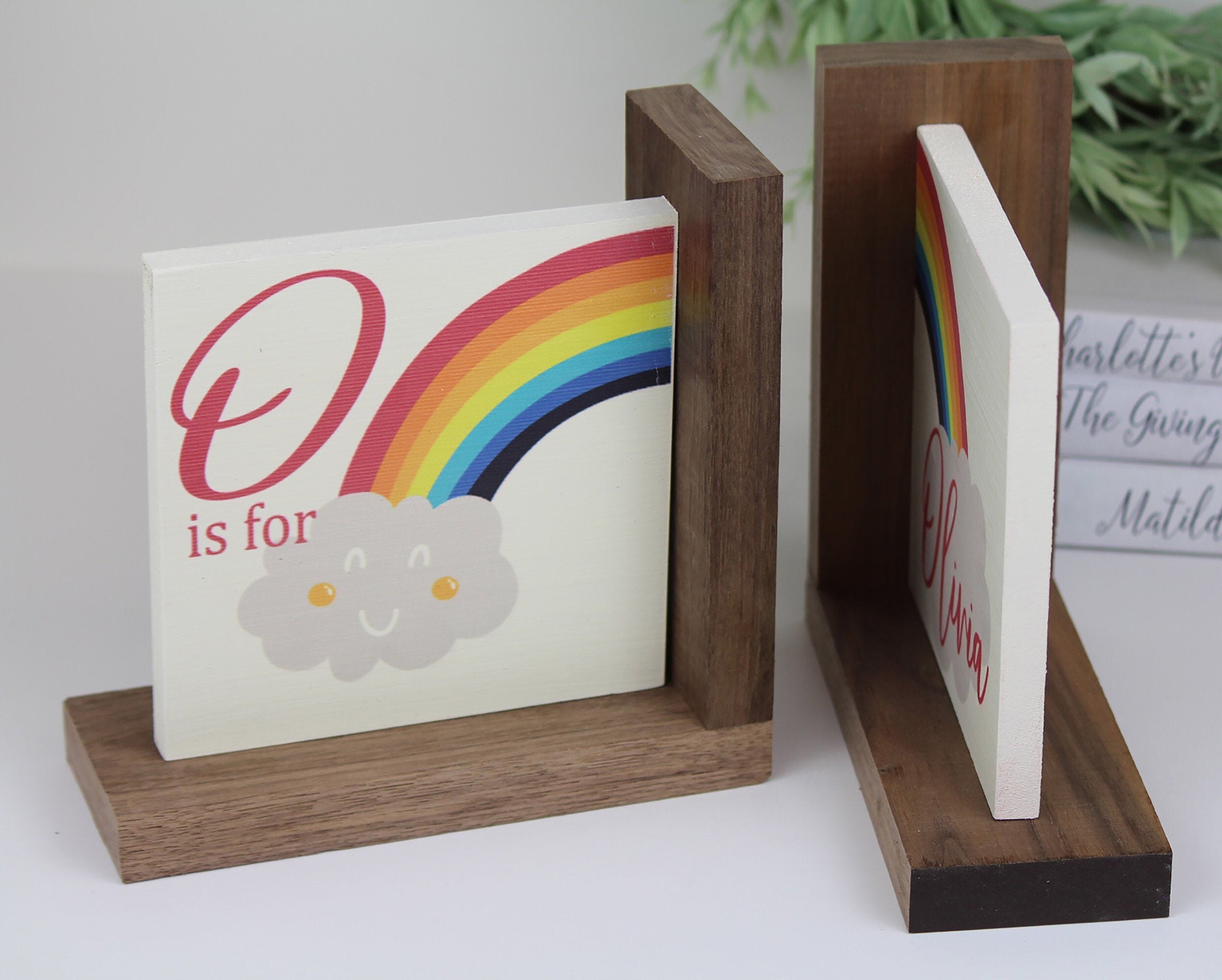 Rainbow Childrens Wooden Bookend Baby Shower Book Theme Etsy