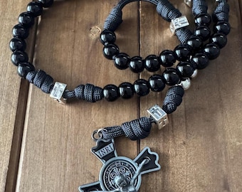 St. Benedict Black Rosary, Durable paracord Rosary,  Large Crucifix | Handmade
