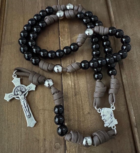 St. Padre Pio  Catholic Rosary, St Benedict Crucifix Rosary, Paracord Durable Rosary | Handmade in USA