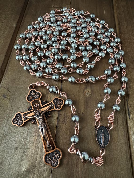15 or 20 Decade Catholic Rosary,Stainless Steel beads Rosary, 12 Apostle Copper Crucifix, Copper Wire