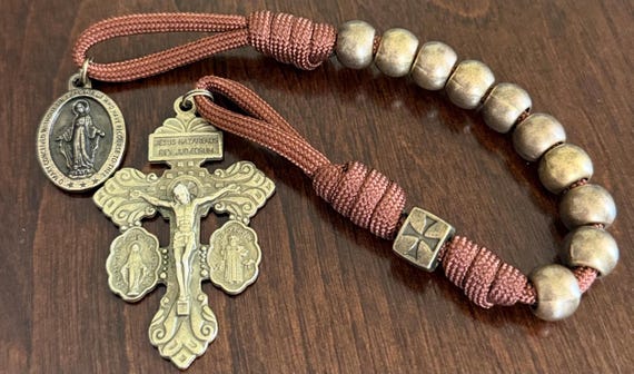 Regina Caeli Pocket Rosary | Bronze Miraculous Medal | 1 Decade Rosary | Handmade