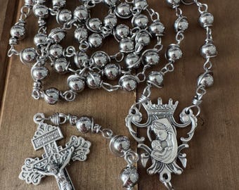 Rosario de acero inoxidable hecho a mano: cuentas de oración católicas resistentes, cuentas envueltas en alambre