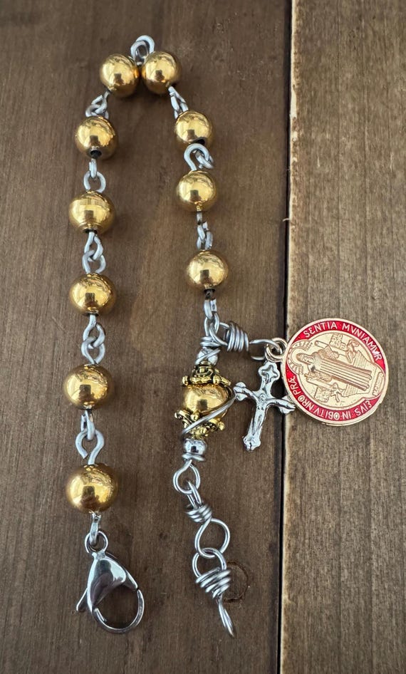 Rosary Bracelet, St Benedict Stainless Steel beads Men/Women Rosary Bracelet, Handmade