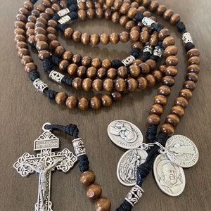 15 or 20 decade Catholic Rosary, Four St. medals rosary,  wooden beads Rosary | Handmade