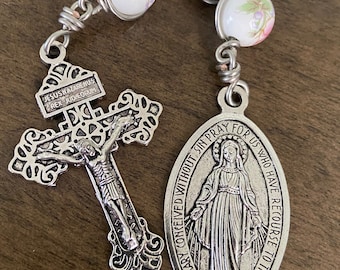 Three Hail Mary Chaplet, Miraculous medal, Ceramic beads Rosary