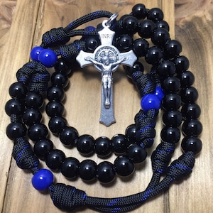 Catholic Rosary, St. Benedict Rosary ~ Durable paracord Rosary | Black/Blue Rosary - Handmade