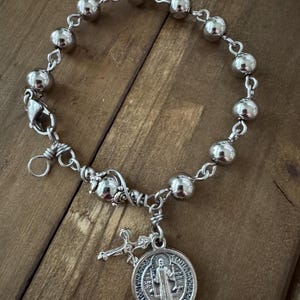 Rosary Bracelet, St. Benedict Stainless Steel beads Men/Women Rosary Bracelet, Handmade