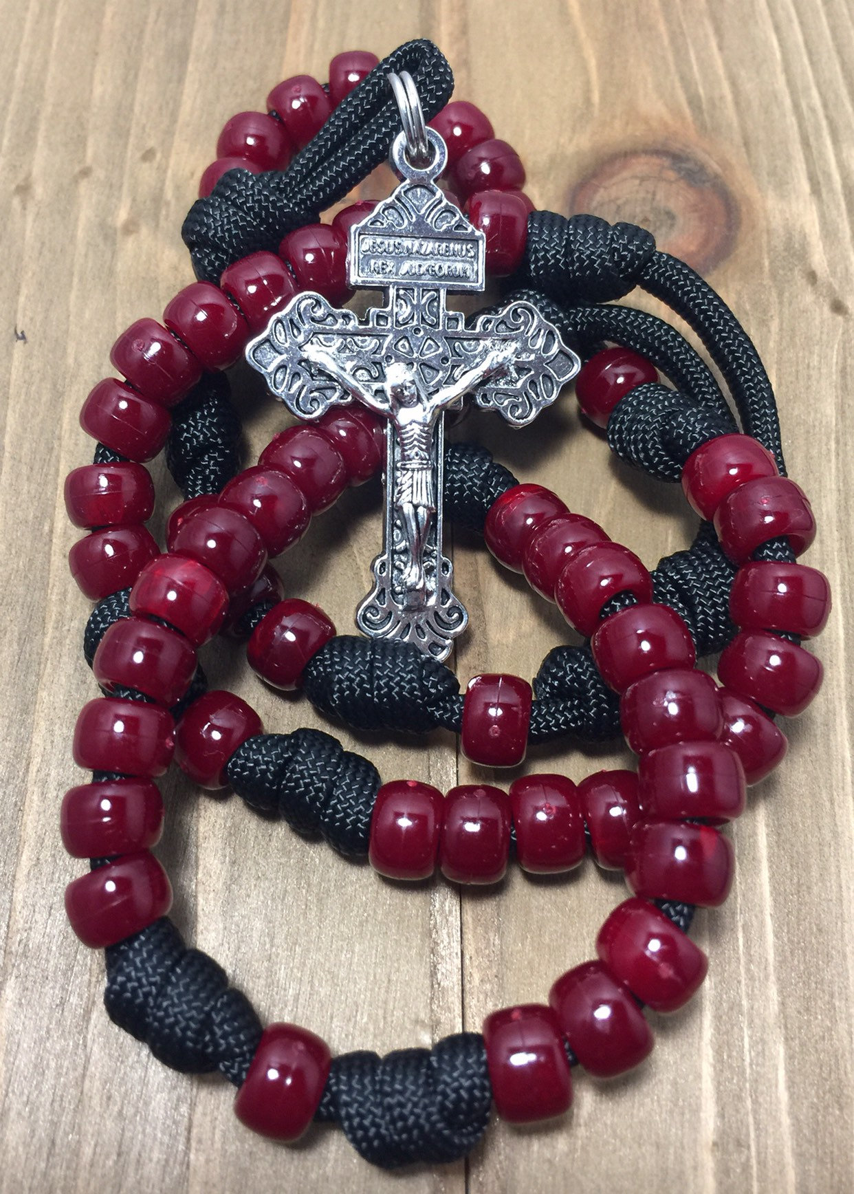 Black & Red Paracord Black & Red Wood Beads Rosary – Catholic Mercy