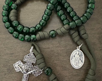 St. Patrick Catholic Rosary, Green Rosary,  Pardon Crucifix, Durable paracord Rosary | Handmade