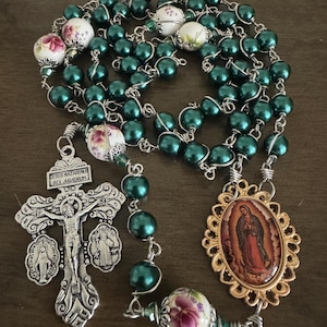 Our Lady of Guadalupe Catholic Rosary, Wire wrapped beads Rosary, handmade