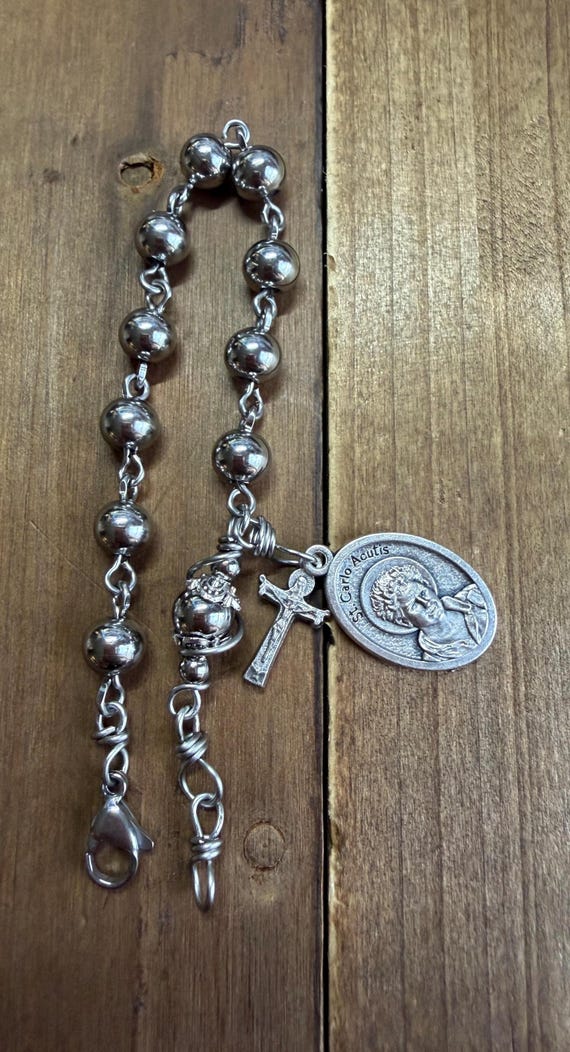 Handmade St. Carlo Acuti  Rosary Bracelet: Stainless Steel Bracelet