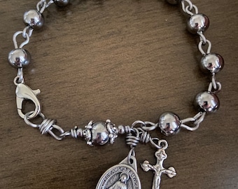 Pulseira de Rosário Artesanal em Aço Inoxidável, Medalha Milagrosa