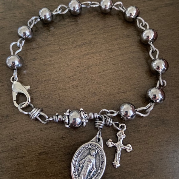 Handmade Stainless Steel Rosary Bracelet, Miraculous Medal