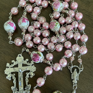 unbreakable rosary - pink beads Catholic Rosary — handmade