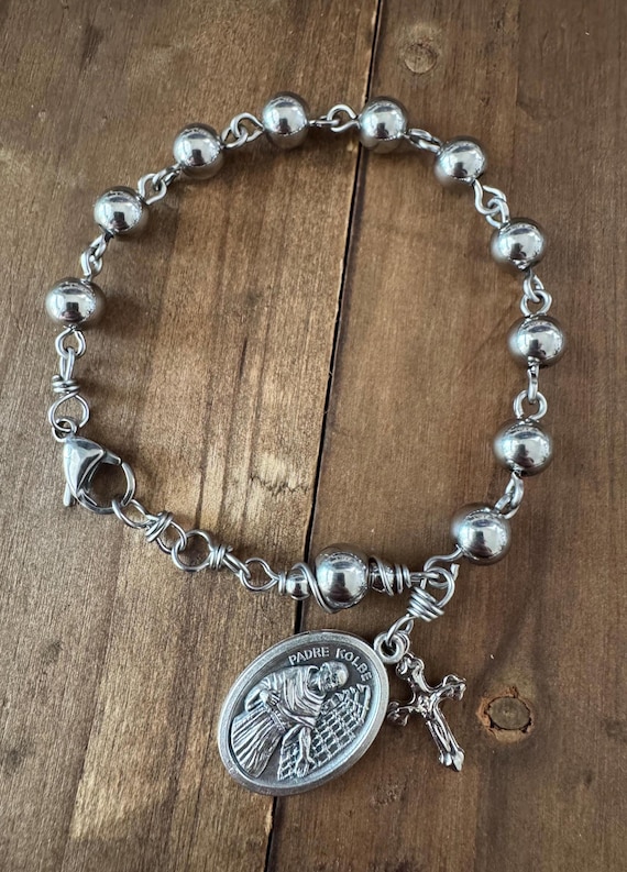 St. Maximilian Kolbe Rosary Bracelet - Handmade Stainless Steel