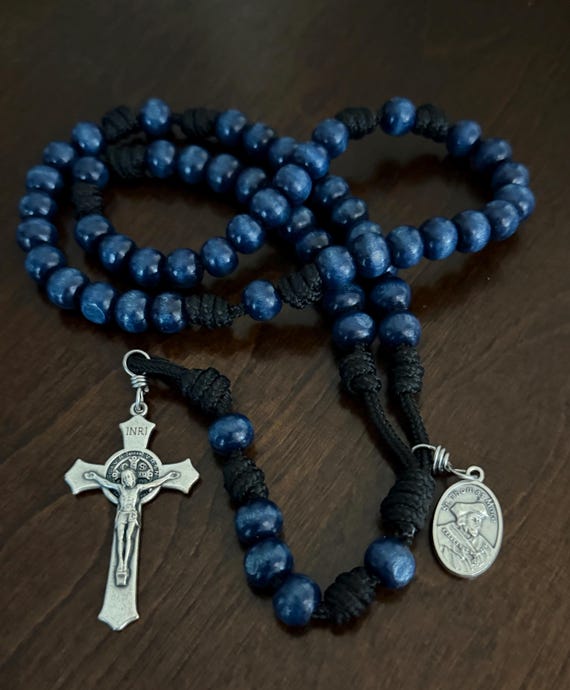 St. Thomas More Wood Rosary | Blue Wooden Beads Rosary | Handmade