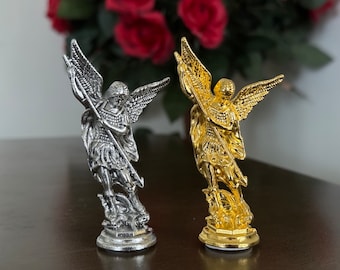 St. Michael Statue, mini Saint Michael Archangel with Base Adhesive, Catholic Figurine