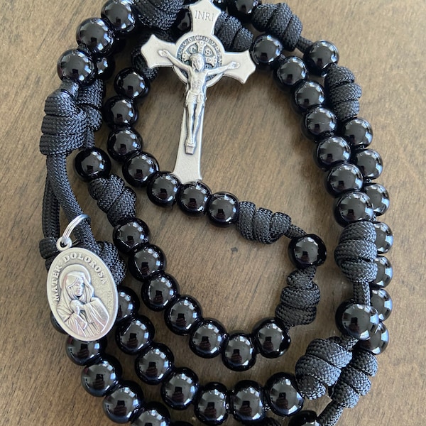 Seven Sorrows Of Mary Chaplet ~ Black beads Rosary ~ Durable paracord Rosary | Handmade