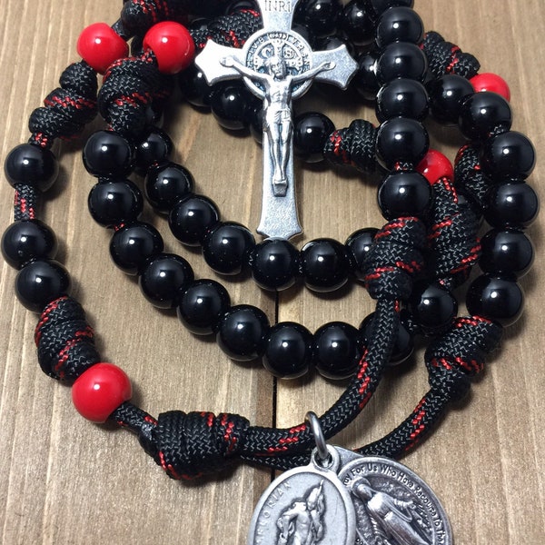 St. Florian & Immaculate conception medals Rosary ~ Firefighter Rosary ~Durable paracord Rosary | Handmade